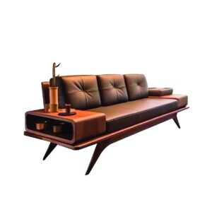 natural wooden couch with leather seatings