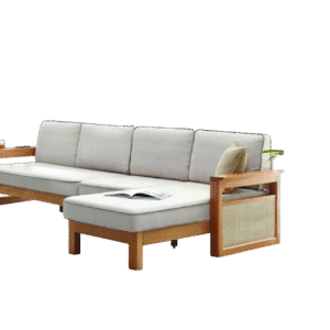 natural wooden couch with rattan or cane